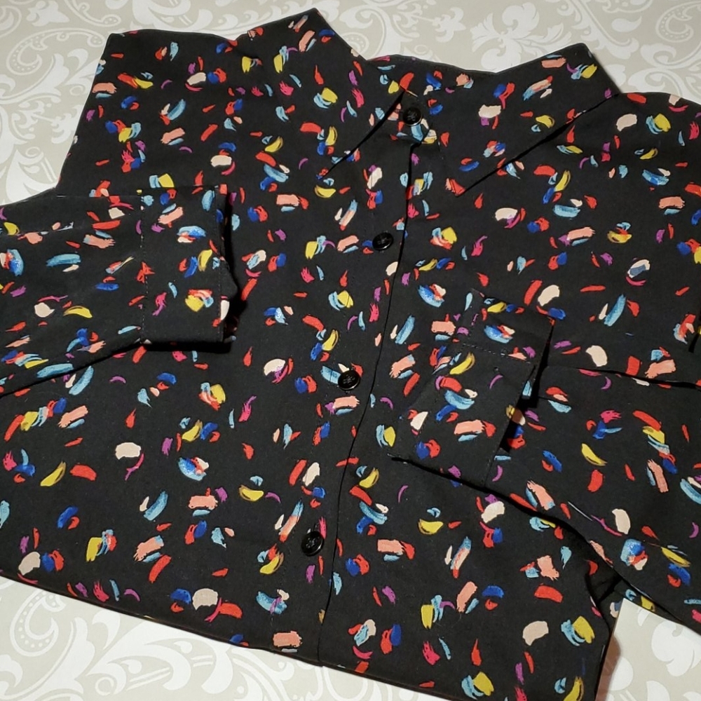 CAbi Collared Button-Up Black Ferris Blouse